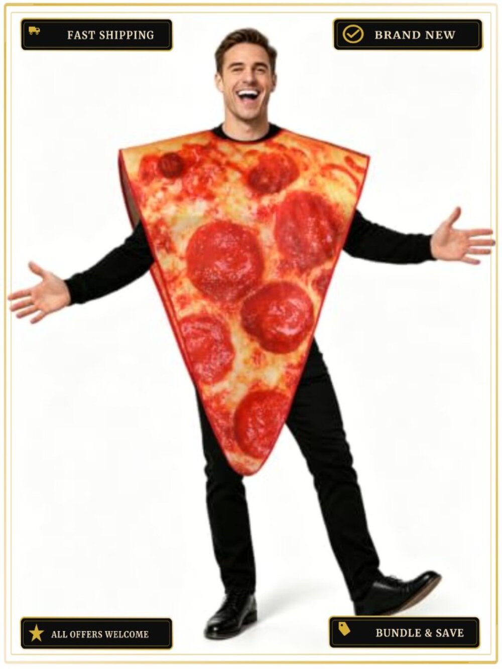 Adult Pizza Slice Costume Halloween Food Pull-On Tunic for Men